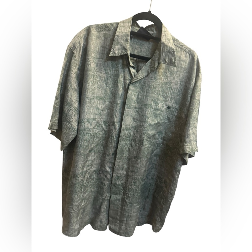 COLORE ITALIA SILK Luxury Button Down Short Sleeve Shirt Large LIKE NEW GRN EUC